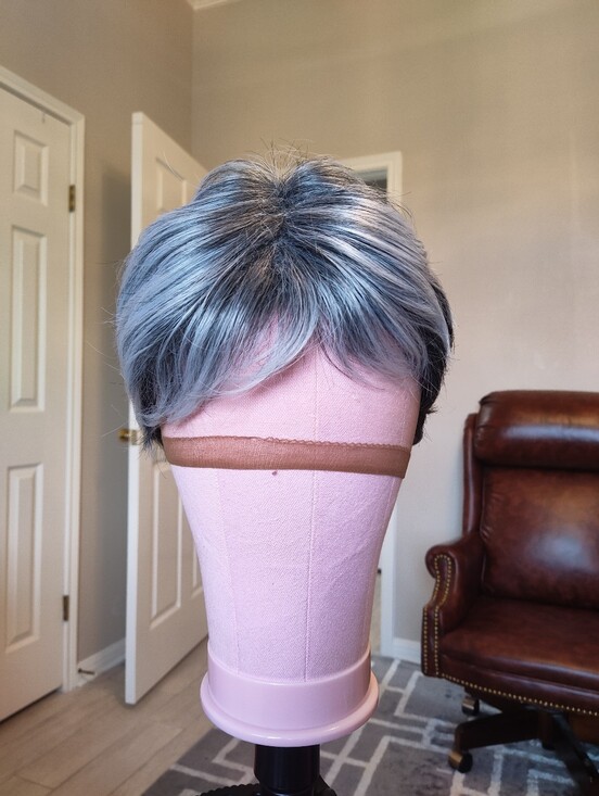 Source Unknown Other - Gray Marble Short Pixie Wig Synthetic Glueless Classic Cap Machine Salt Pepper